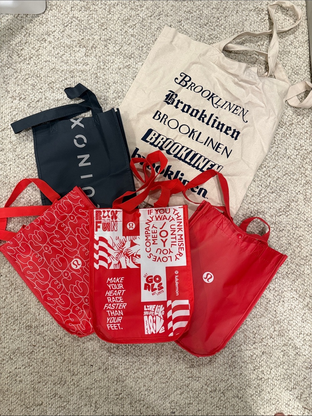 lululemon athletica Red tote, equinox and Brooklinen canvas tote lot